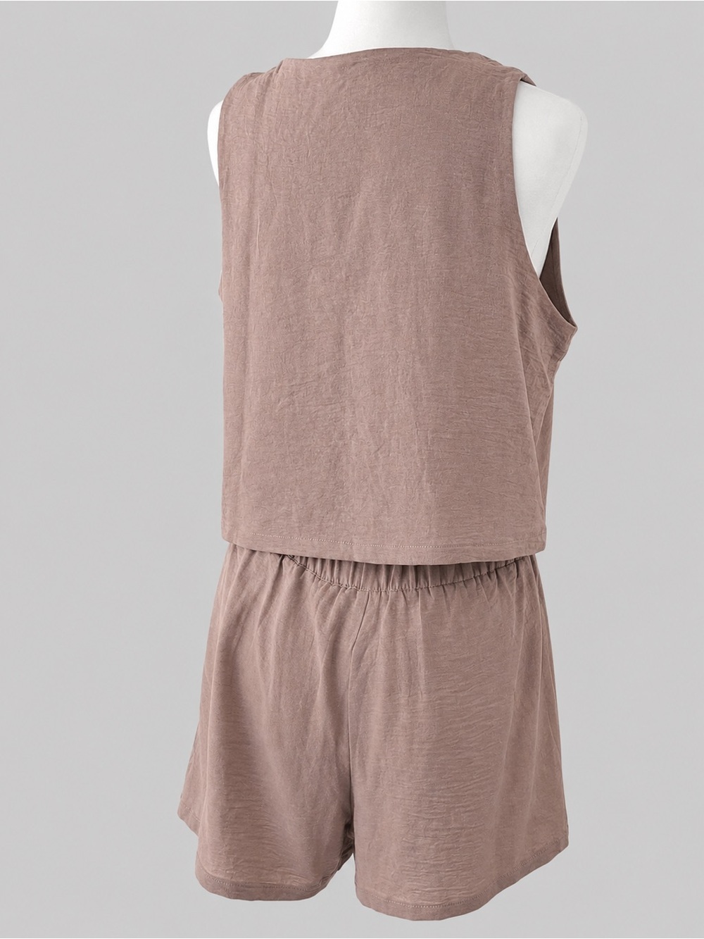 Beige 2 Piece Sleeveless Top & Shorts Set Size L Minimalist Resort - Picture 3 of 14